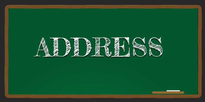 Illustration depicting a green chalkboard with a address concept written on it in white.