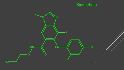 Binimetinib, also known as Mektovi and ARRY-162, is an anti-cancer small molecule that was developed  treat various cancers