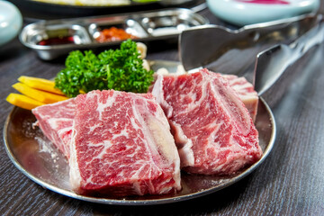 Ingredient Of Korean Style BBQ Calf Ribs On The Plate