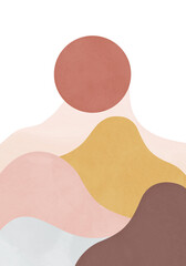 Mid century sunset print, boho minimalist printable wall art, mountain abstract gallery wall home decor, terracotta sun and soft earth tones mountains print, bohemian art work illustration