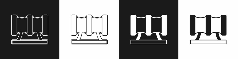 Set Kid playground slide pipe icon isolated on black and white background. Vector