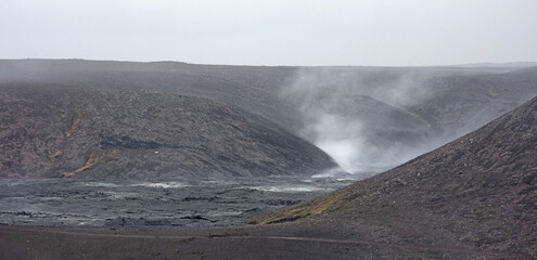 Closeup of the new lavafield of the volcano eruption at Fagradalsfjall