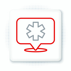 Obraz premium Line Medical map pointer with cross hospital icon isolated on white background. Colorful outline concept. Vector