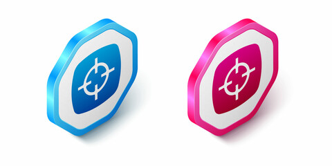 Isometric Target sport icon isolated on white background. Clean target with numbers for shooting range or shooting. Hexagon button. Vector