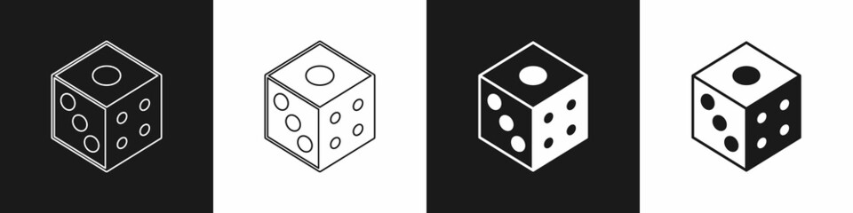 Set Game dice icon isolated on black and white background. Casino gambling. Vector