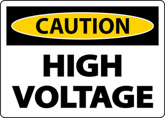 Caution High Voltage Sign On White Background