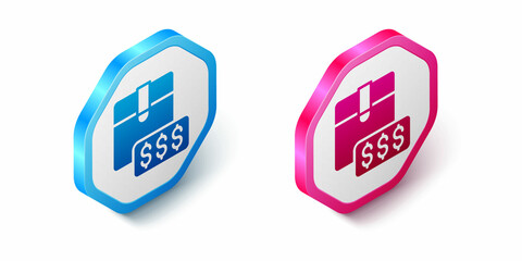 Isometric Item price tag with dollar icon isolated on white background. Badge for price. Sale with dollar symbol. Promo tag discount. Hexagon button. Vector