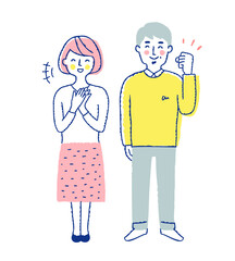 笑顔の中年カップル　全身