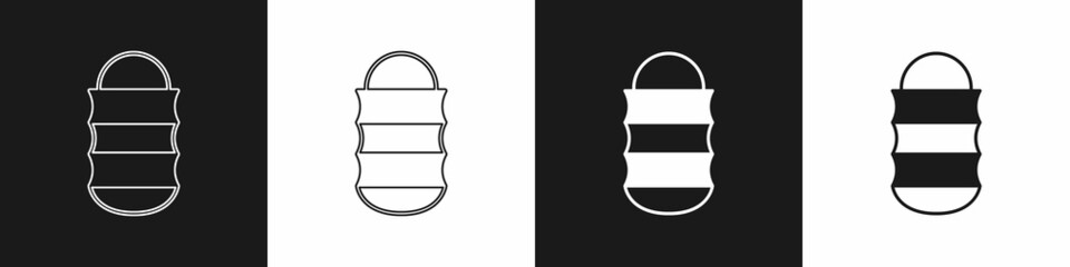 Set Fishing net icon isolated on black and white background. Fishing tackle. Vector