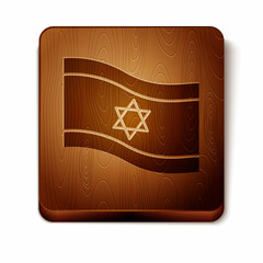 Brown Flag of Israel icon isolated on white background. National patriotic symbol. Wooden square button. Vector