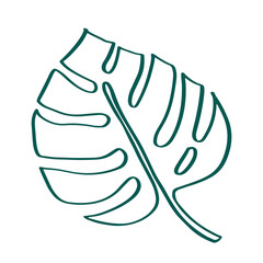 Monstera leaf line art. Trendy simple one line botanical drawing. Minimal design modern decor. Vector illustration isolated on white background