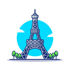 Eiffel Tower Cartoon Vector Icon Illustration. Famous Building Traveling Icon Concept Isolated Premium Vector. Flat Cartoon Style