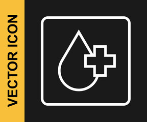 Fototapeta premium White line Blood test and virus molecule coronavirus icon isolated on black background. Coronavirus, COVID-19. 2019-nCoV. Vector