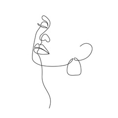 Woman Face Line Drawing. Abstract Minimal Female Face One Line Drawing for Fashion Icon, Logo, Modern Wall Decor, Prints, Posters. Woman Head Simple Minimalist Illustration. Vector EPS 10