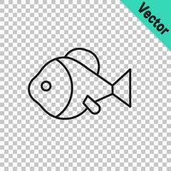 Black line Fish icon isolated on transparent background. Vector