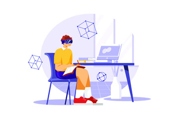 Virtual Reality Illustration concept. Flat illustration isolated on white background.