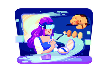 Virtual Reality Illustration concept. Flat illustration isolated on white background.