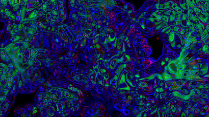 Abstract black background with glowing shapes.