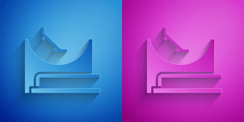 Paper cut Skate park icon isolated on blue and purple background. Set of ramp, roller, stairs for a skatepark. Extreme sport. Paper art style. Vector © Oksana