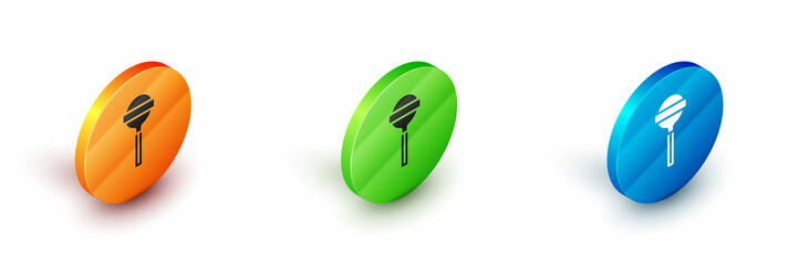 Isometric Lollipop icon isolated on white background. Food, delicious symbol. Circle button. Vector
