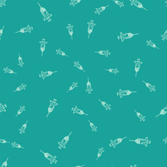 Green Syringe icon isolated seamless pattern on green background. Syringe for vaccine, vaccination, injection, flu shot. Medical equipment. Vector