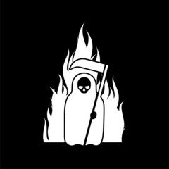 Reaper on flame icon isolated on dark background