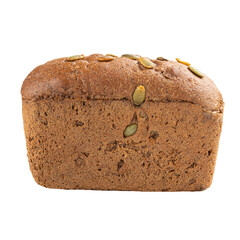 Isolated loaf of bread with pumpkin seeds on white background