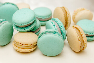 colorful macaroons on table