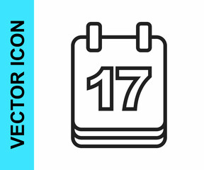 Black line Saint Patricks day with calendar icon isolated on white background. Date 17 March. Vector