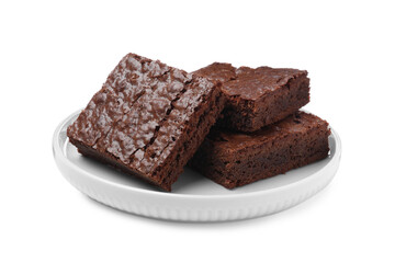 Delicious chocolate brownies on white background. Tasty dessert