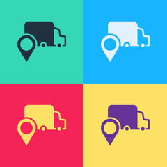 Pop art Delivery tracking icon isolated on color background. Parcel tracking. Vector