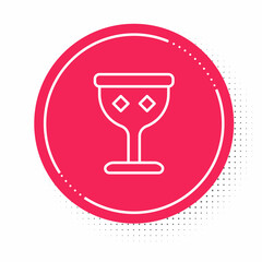 White line Medieval goblet icon isolated on white background. Holy grail. Red circle button. Vector