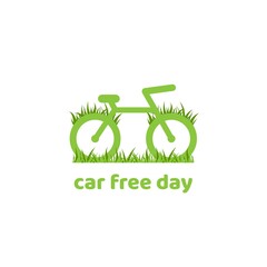 Green bicycle with grass icon. Flat bike logo isolated on white. Eco transport symbol. Healthy journey. Ecology. Go green.