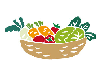 野菜の籠盛り　レトロなベクターイラスト
