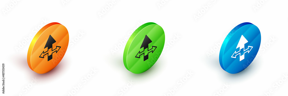 Poster isometric arrow icon isolated on white background. direction arrowhead symbol. navigation pointer si