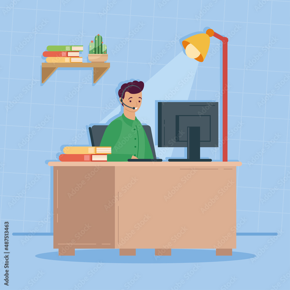 Poster man working in desktop