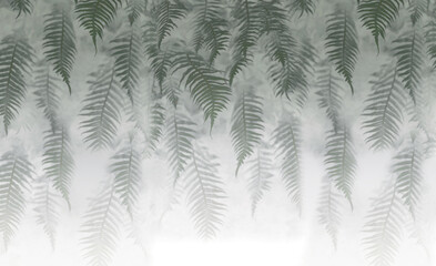 Tropical leaves in the fog designer wallpaper - obrazy, fototapety, plakaty