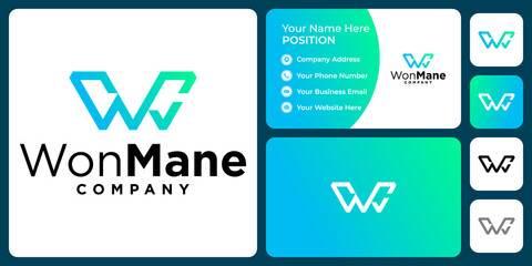 Letter W M C monogram business logo design with business card template.