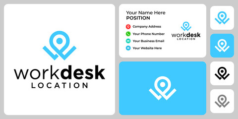 Letter W monogram location logo design with business card template.