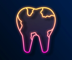Glowing neon line Broken tooth icon isolated on black background. Dental problem icon. Dental care symbol. Vector