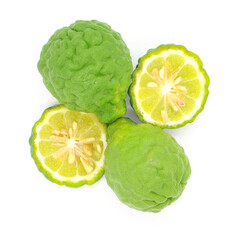 two Kaffir lime slice on white background