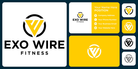 Letter E W monogram fitness logo design with business card template.
