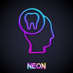 Glowing neon line Toothache icon isolated on black background. Vector