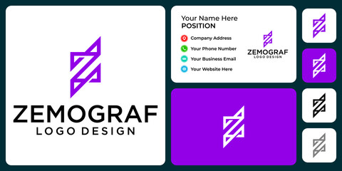 Letter Z monogram technology logo design with business card template.

