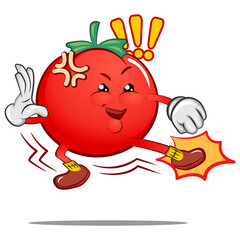 vector mascot character of cute tomato kicking some ass