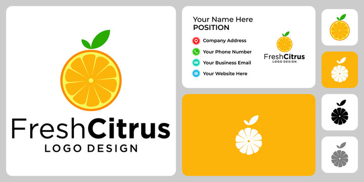 Citrus fruit logo design with business card template.

