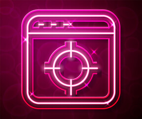Glowing neon line Target financial goal concept icon isolated on red background. Symbolic goals achievement, success. Vector