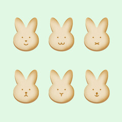 Set of six styles bunny face cookies element clipart.