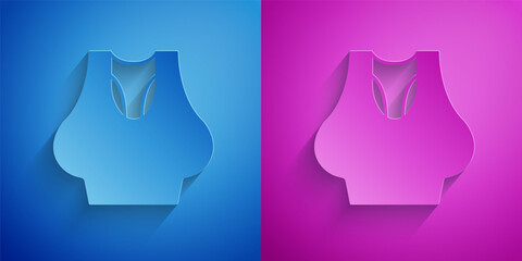 Paper cut Undershirt icon isolated on blue and purple background. Paper art style. Vector