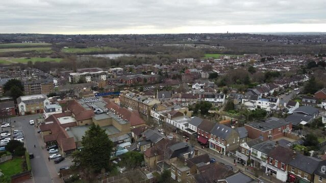 Buckhurst Hill , Essex UK drone Aerial footage of queens road high pov